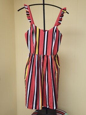Gianni Bini Coral and Yellow Striped Dress, Size 4
